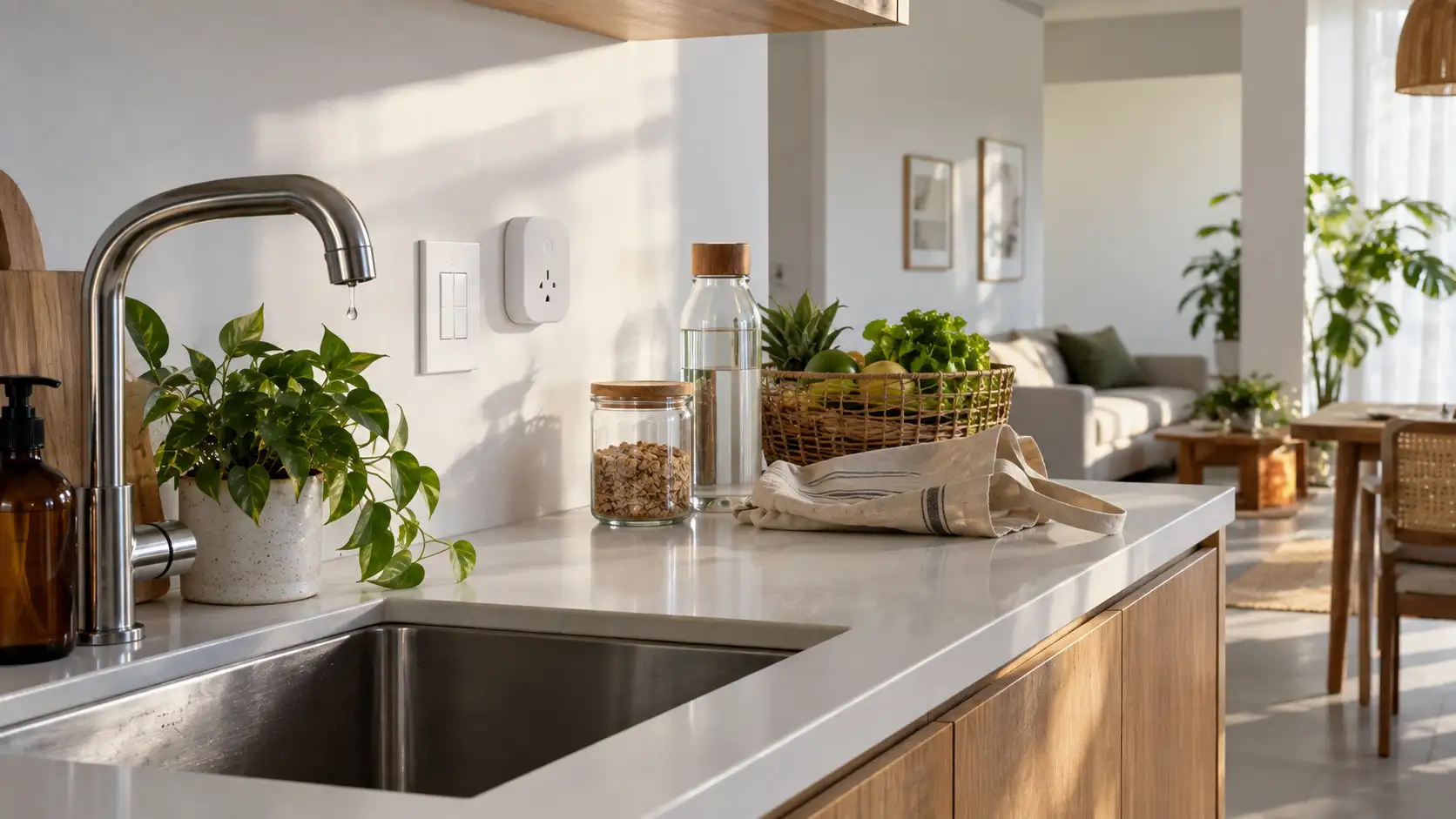 Consumo consciente de recursos naturais e energia em uma casa minimalista e sustentável