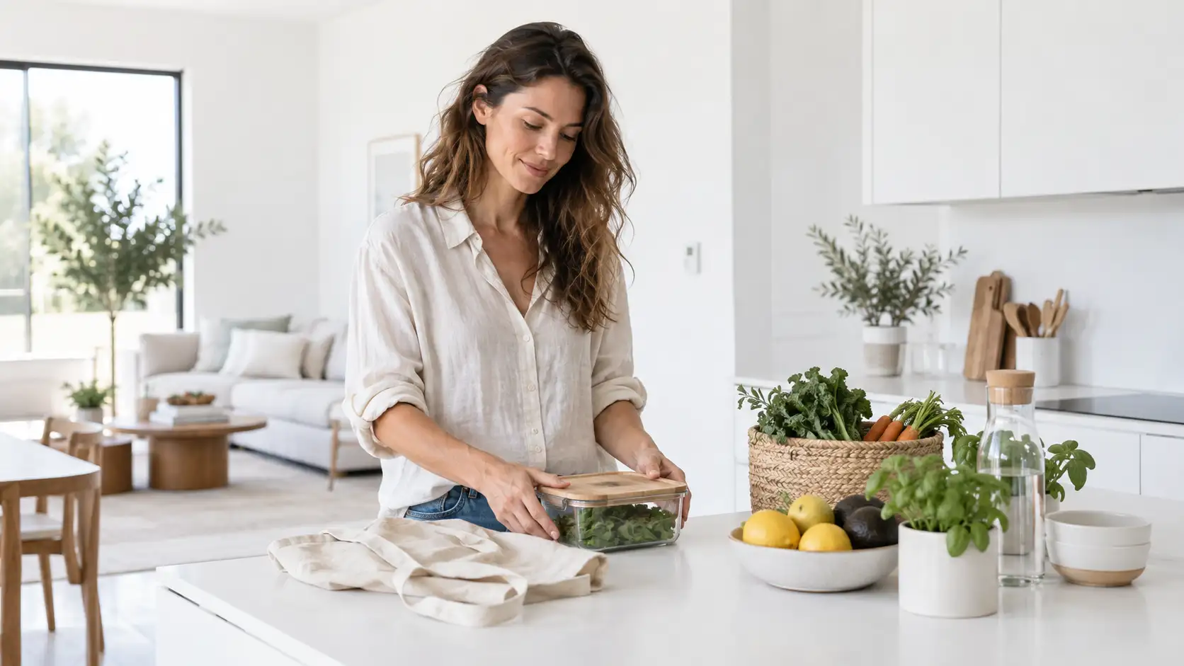 Ambiente minimalista com escolhas ecológicas e práticas para o dia a dia